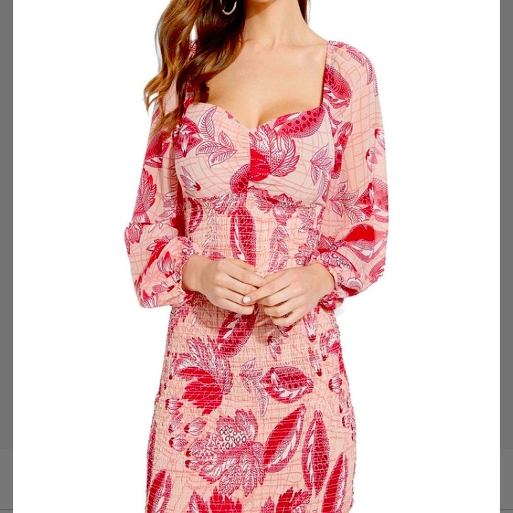 Guess Light Red Floral Cypress Sheath Dress